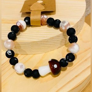 Bracelet- Get Shroomy Matte beads w glass beads glass mushroom charm 7.5”